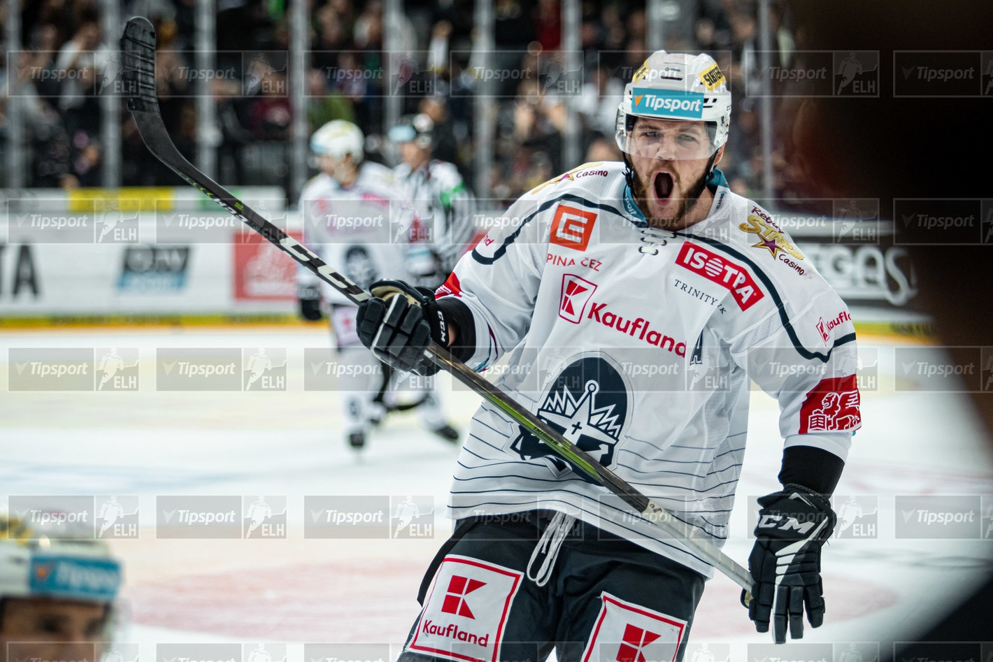 Radující se obránce rytířů Jake Dotchin. Foto: Jan Beneš.